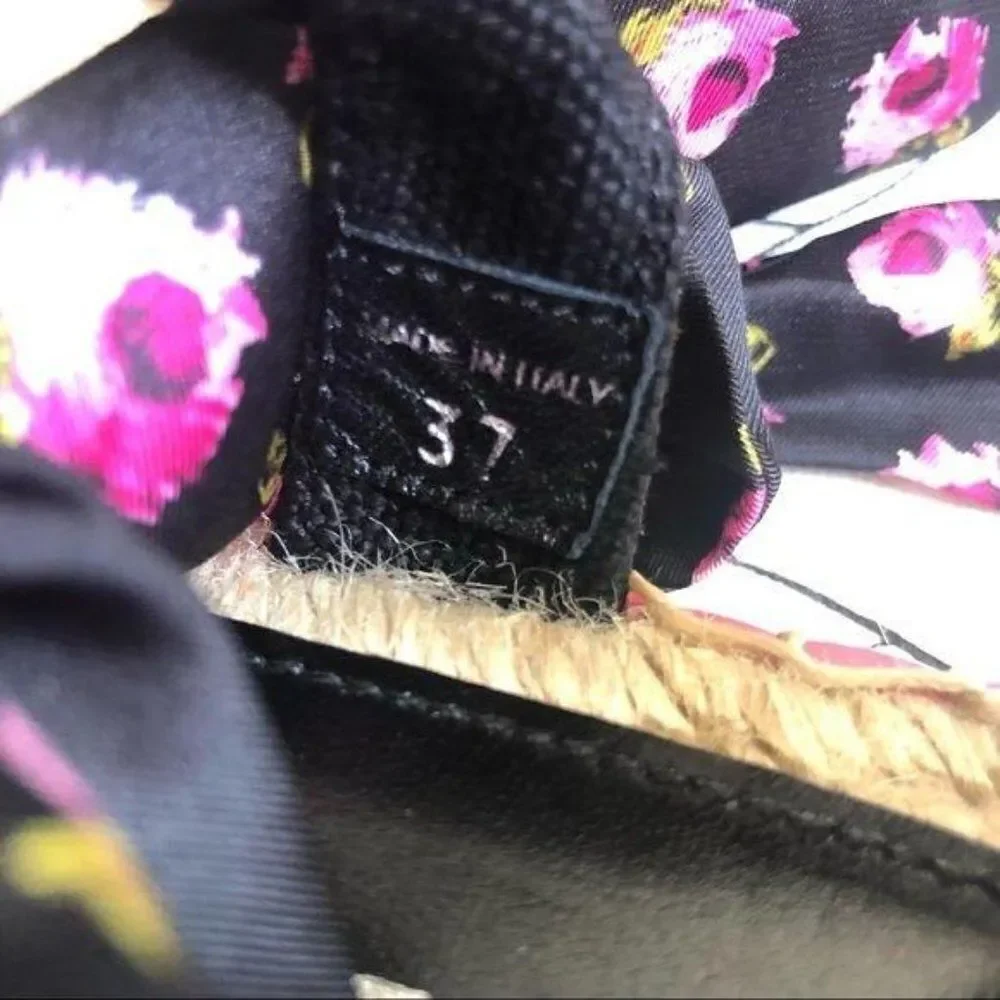 Prada Rose-Print Wraparound Platform Espadrille Sandals EU 37